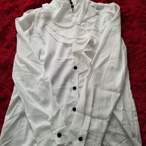 Stylish White Blouse with Black Buttons